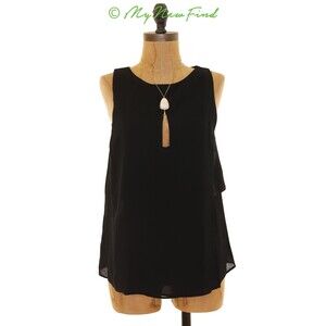 Sugar Lips Illusion Tank Top Size S Sleeveless High Neck Chiffon Black EUC B89